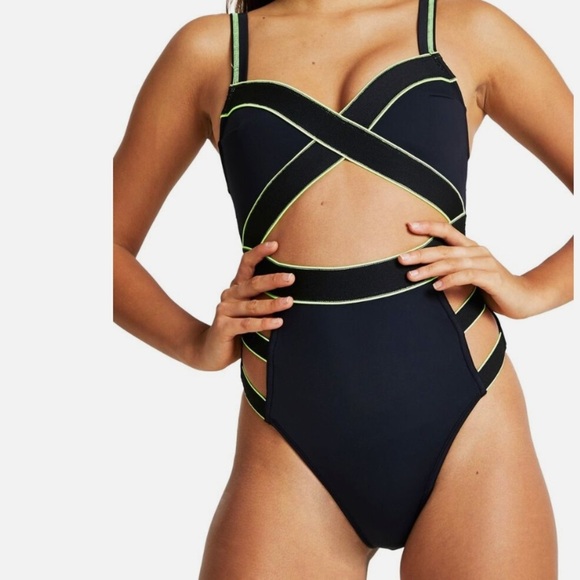 New River Island Black Cutout One-Piece Swimsuit US 4 - Picture 1 of 5